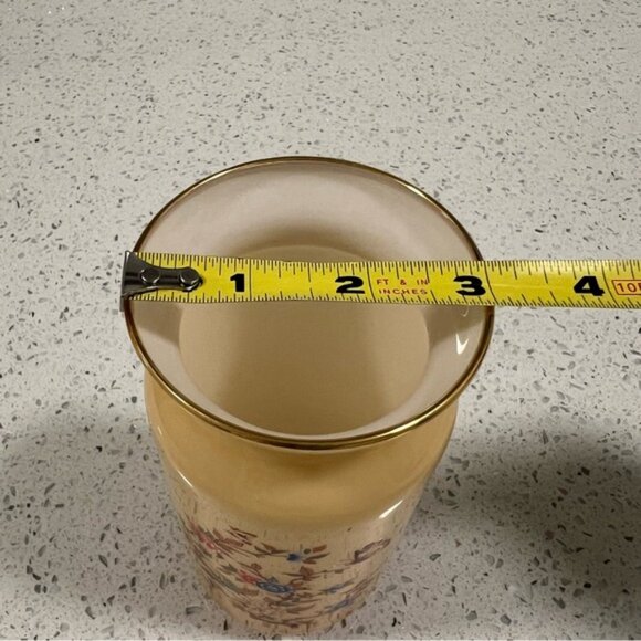 Vintage 1975 Bristol Handblown Cased Glass Vase Handpainted Floral Butterfly - Picture 5 of 8